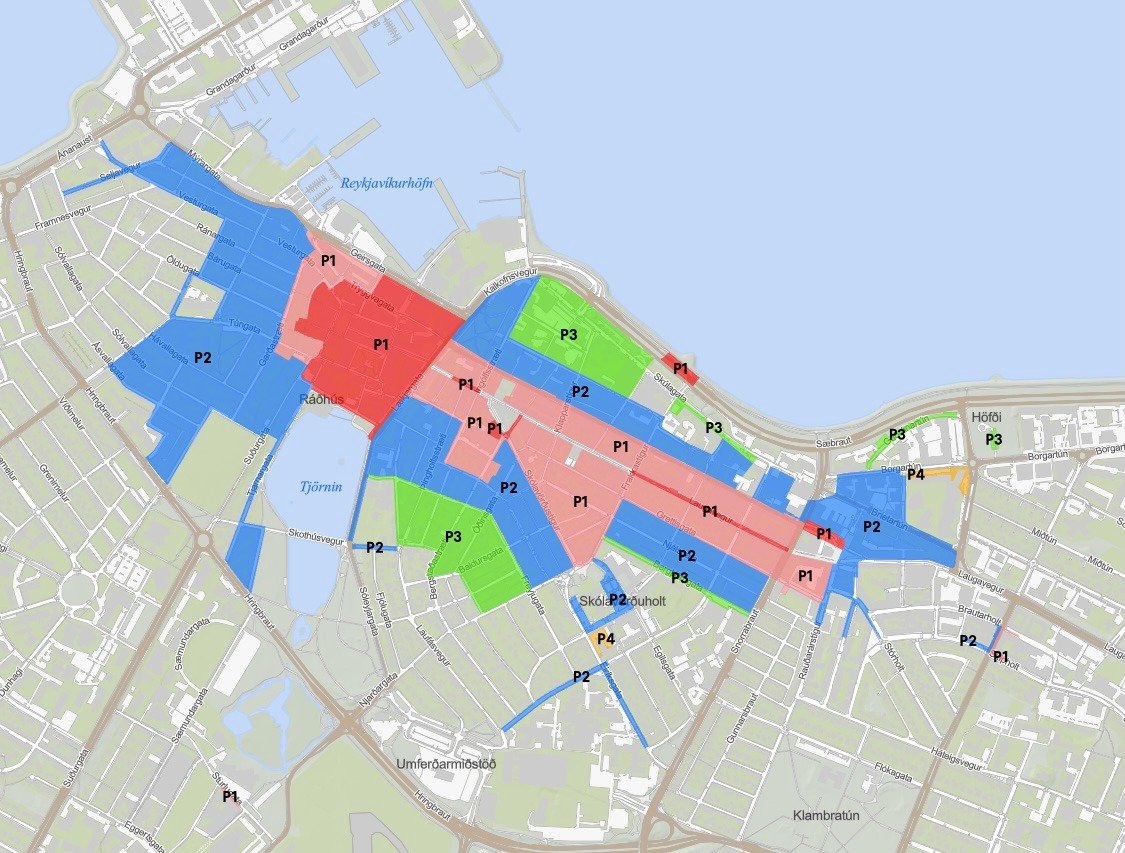 Mapa aparcamiento Reikiavik
